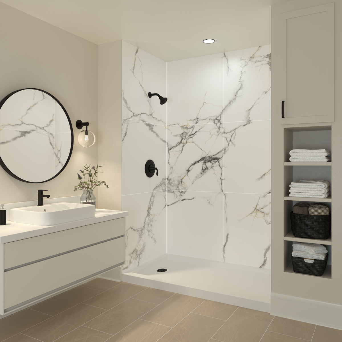 Bianco Marble Shower Wall System