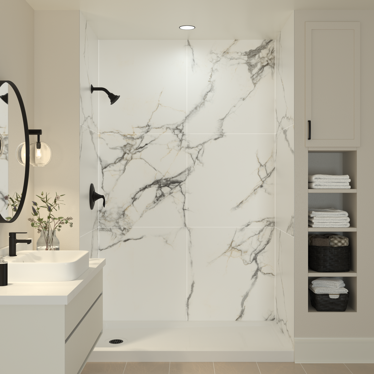 Bianco Marble Shower Wall System