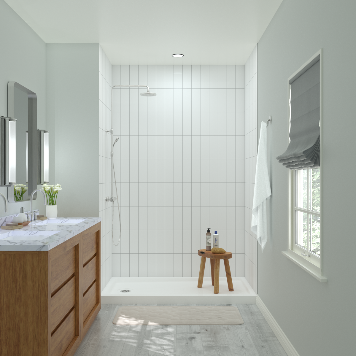 Vertical White Subway Shower Wall System